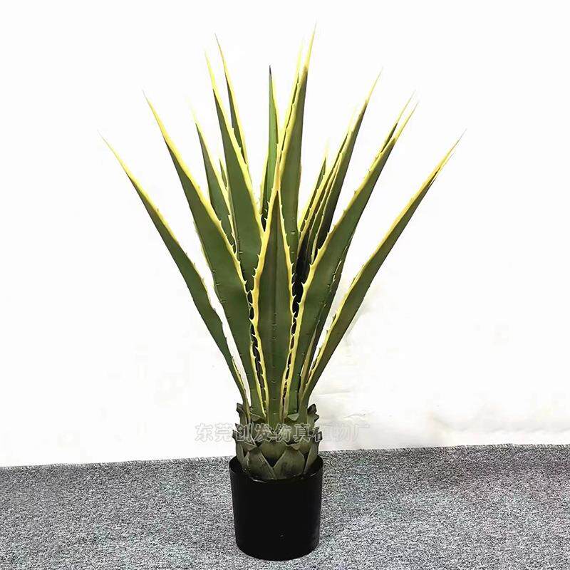 厂家真绿植CF0010盆仿栽龙舌兰胶剑叶剑麻叶化工程小盆景兰绿黄边