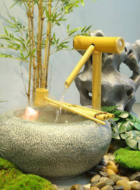 仿真绿植软装造假山流水泉摆件新喷JSZJ001中式装摆件庭院假山竹