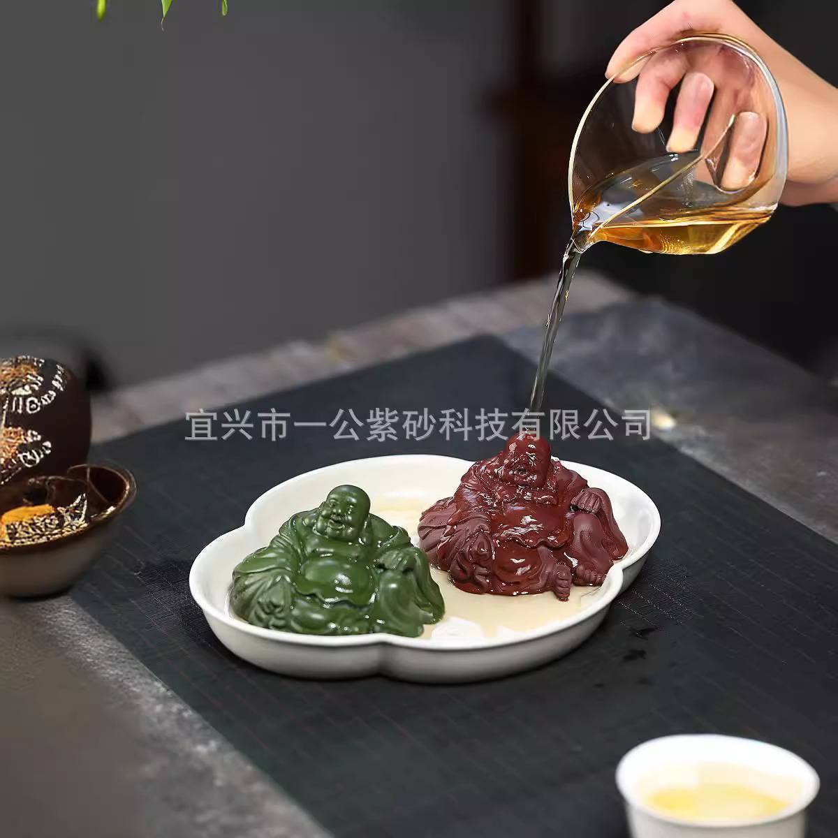 钱袋弥勒红绿茶宠宜兴紫砂配件茶宠原矿手工制作紫泥创意茶桌摆件