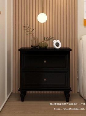 实美式物床R头柜简约卧室收纳床柜奶油储柜白色轻奢网红木黑色边