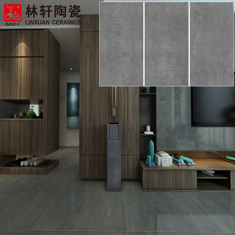 简约现代灰色客厅别墅大规格地砖多工艺柔光通体仿古砖750*1500mm