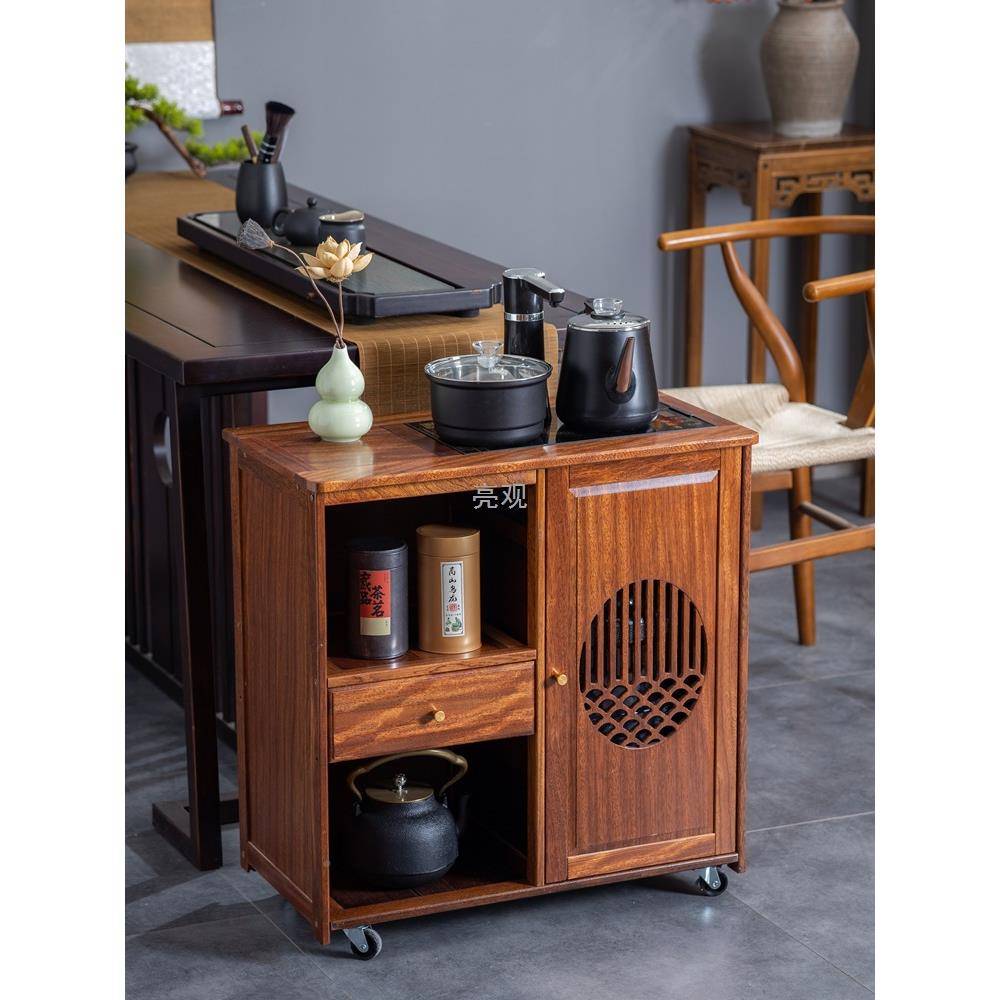 实木新中式水柜边几茶RQI桌茶茶台体烧水办壶一茶水置物架公室茶