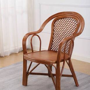 天然真藤编靠背椅老式老藤椅子老人太师椅藤条竹子竹椅腾椅小椅J&