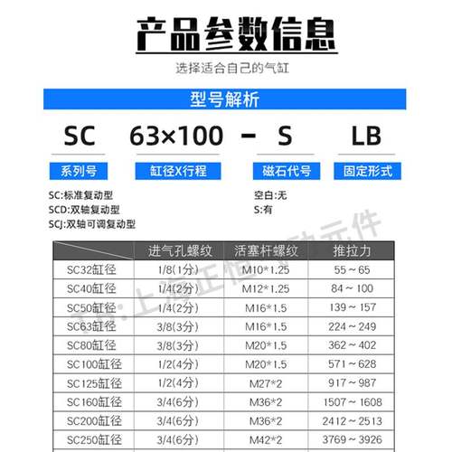 亚德客型可调行程气缸SCJ32/40/50/63/80/100X25*50-75100125/SCD