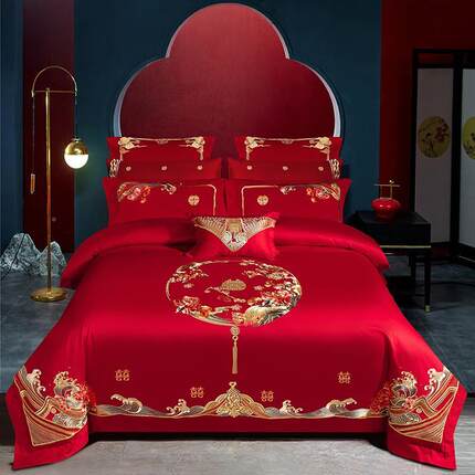 可莱棉克家0140支婚纺多婚庆床上用品新款14支轻奢长绒婚庆四件套