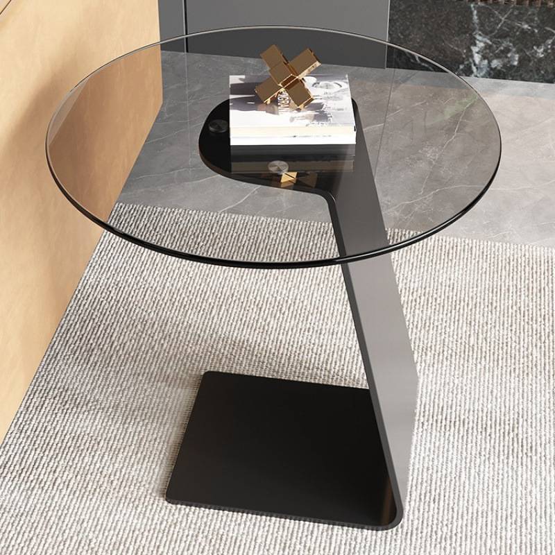 钢化玻璃茶几客厅沙发岩板边几轻奢现代简约极简圆桌艺术创意角几