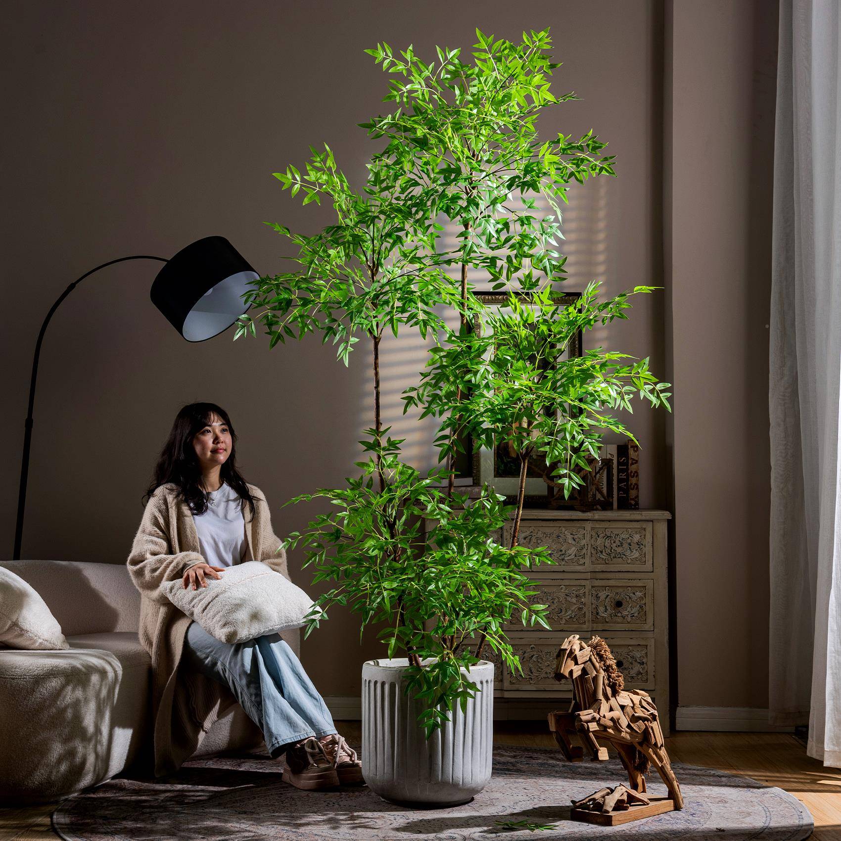 加密南天竹绿植物客轻奢落盆栽仿厅地生摆假花假树装jy782008饰件