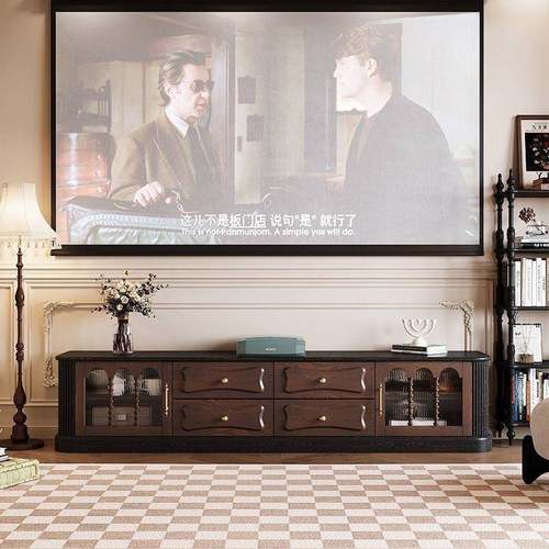 木-电柜茶几组合黑色实客厅美视复古落地法式小式户型收纳储物柜