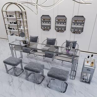 美甲子椅子装玻璃面轻奢单套三人桌套美甲台时尚321双网红美桌甲店