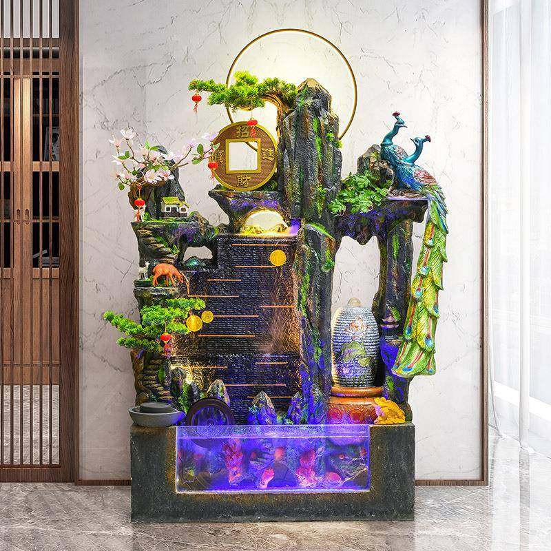 鱼WDA摆缸假山流水喷泉水幕墙景观摆招财客开业送礼厅阳台办公件