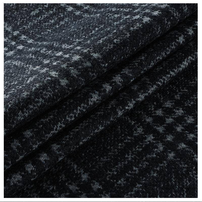 SZR阿丝尔巴卡羊毛桑蚕千鸟双面毛呢面料870克纺大衣呢格粗子布料