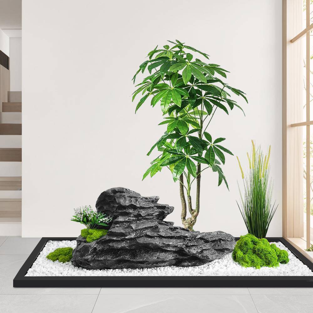 仿真梯橱绿植造景窗装饰假头植物景观玄关室内石餐厅楼鱼缸石植下