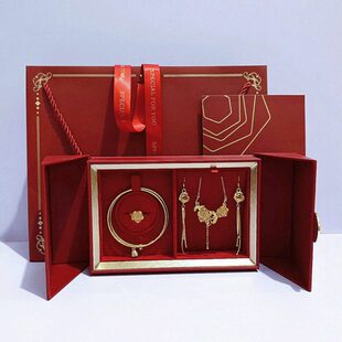 高档双开三四金结婚首饰盒定亲聘礼订婚盒子彩礼提亲高级礼品包装