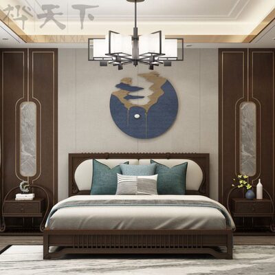 双人床新中式1.8米实木大床家用海棠木弯曲工艺床头柜卧室储物床