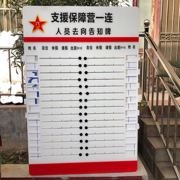 低价定制高档亚克力工作人员去向牌 在岗牌 告知牌员工动向标识牌