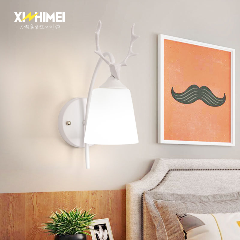 欣芝美现代简约壁灯卧室床头客z厅背景墙过道走廊楼梯鹿头壁挂灯