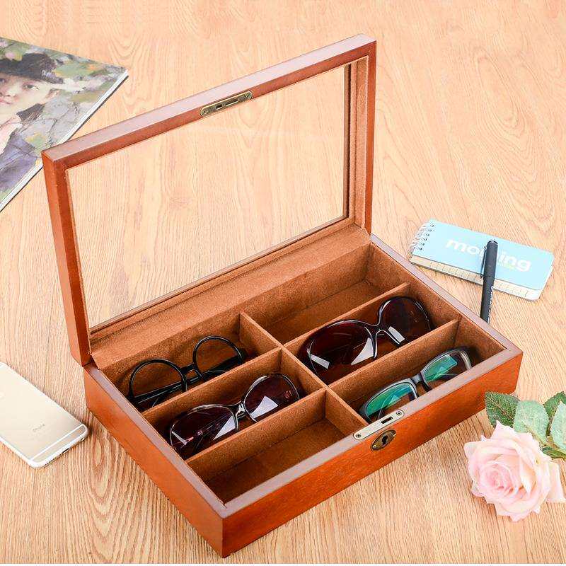 欧式木质眼镜盒带锁墨镜近视眼镜收纳整理展示箱太阳眼镜收藏盒子