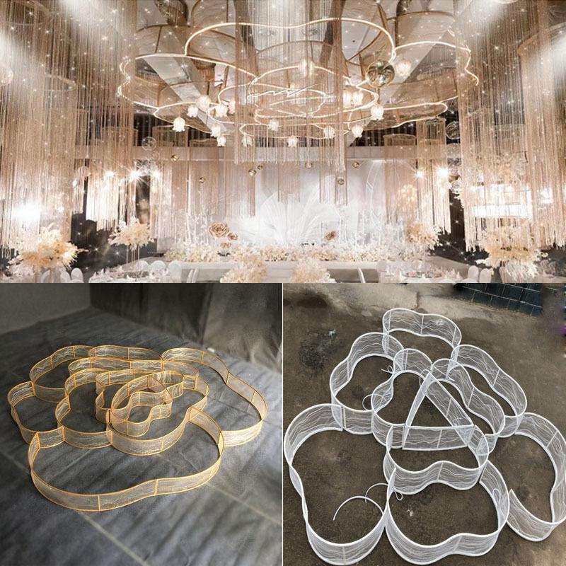 婚庆道具婚礼堂活动大型吊顶灯铁艺贴纱花朵造型空中装饰布置挂件