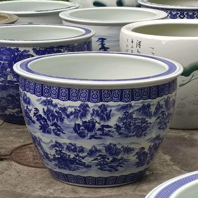 厂家景德镇陶瓷摆件风水缸庭院装饰缸青花山水大号陶瓷鱼缸