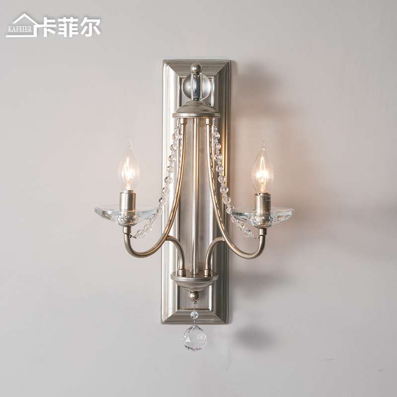 美式乡村复古水晶壁灯卧室壁灯双头水晶壁灯床头灯过道客厅墙壁灯