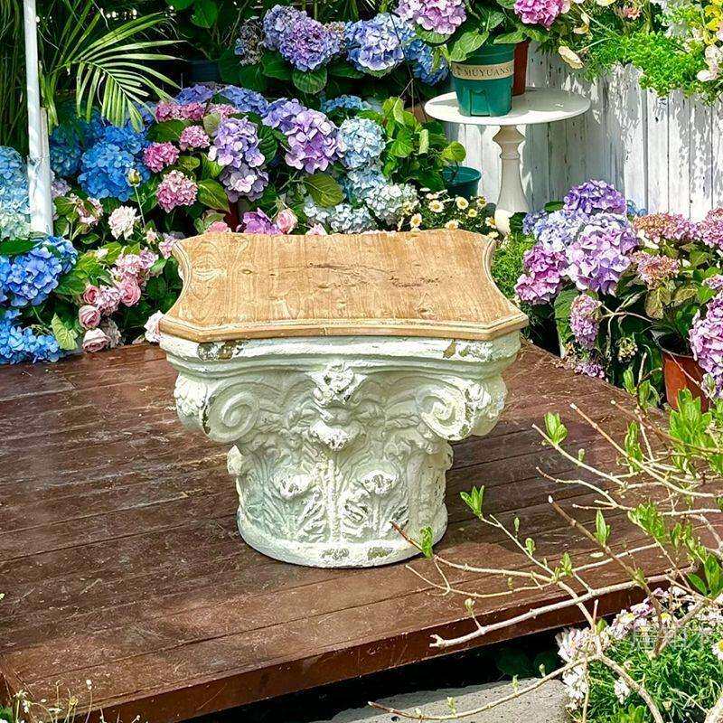 法式罗马柱茶几复古风客厅边几阳台做旧茶几民宿美式雕花茶几组合