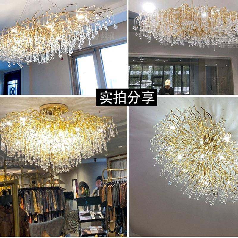 餐厅灯新法式轻奢40款主灯树水晶灯水滴枝客厅餐厅奢墅华别水晶吊