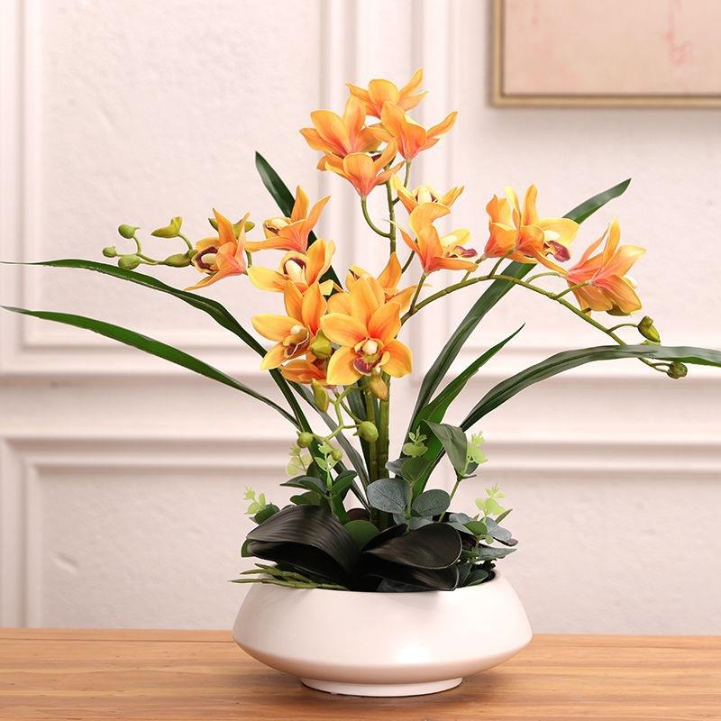 热销仿真蕙兰花艺套装摆件中式厅室房间面hB3F65aH餐卧桌装饰花桌