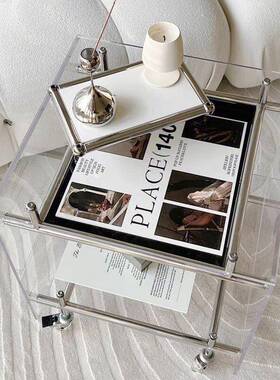 网红克力茶柜几轻奢简亚约Q325+6可床移动透明沙发边几收纳家用头
