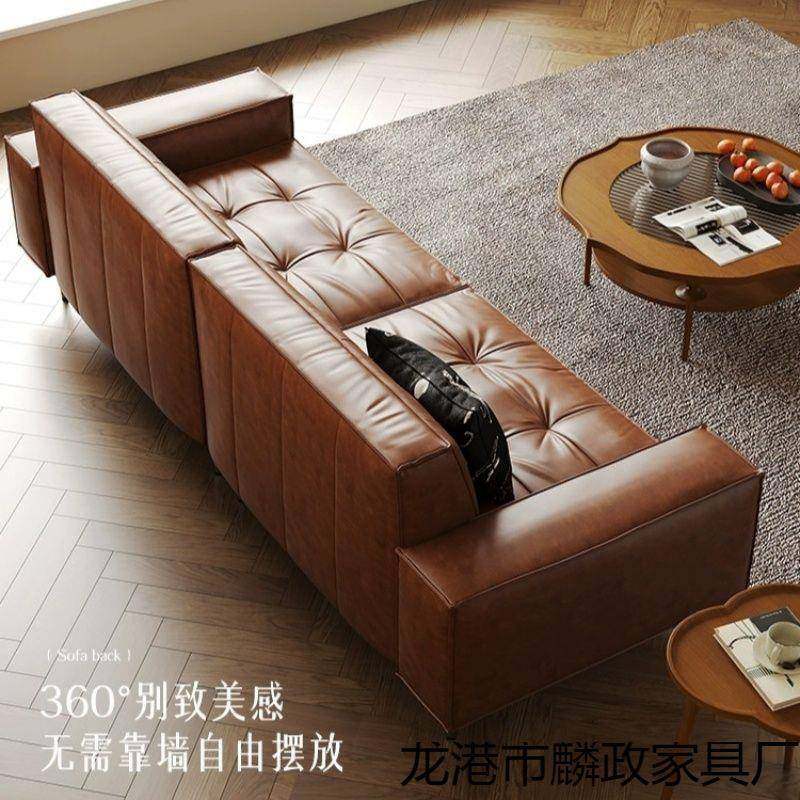 中式美法复式古sf003油蜡皮小户型沙发办公室客厅双三人直排休闲