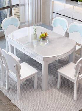 餐桌简约现代小户微晶石客厅清A162189爽型家用伸缩可可变圆实桌