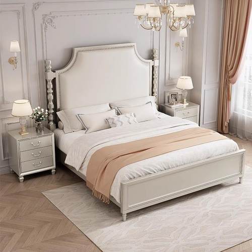 美式轻主卧实SBW:508#木床现代简约双人床1.8m高奢端床储婚物大软