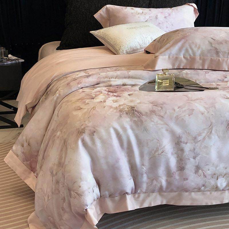 复古套加UHD厚天丝棉磨毛件秋冬花卉数床码印花宽边四被套床单上