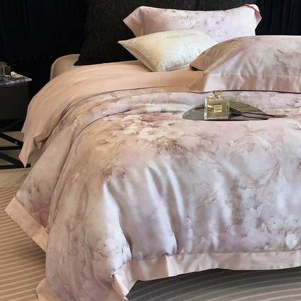 复古套加UHD厚天丝棉磨毛件秋冬花卉数床码印花宽边四被套床单上