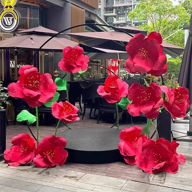 置情人节山茶花真美陈装饰商橱场窗活动布打卡1231拍照道具巨型仿