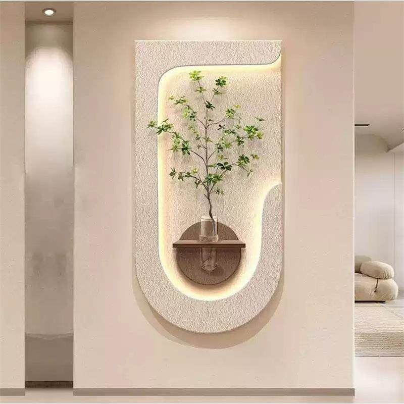 奶油风客厅正饰画创意水培绿植灯画高光档玄关挂画入户HT-20259对