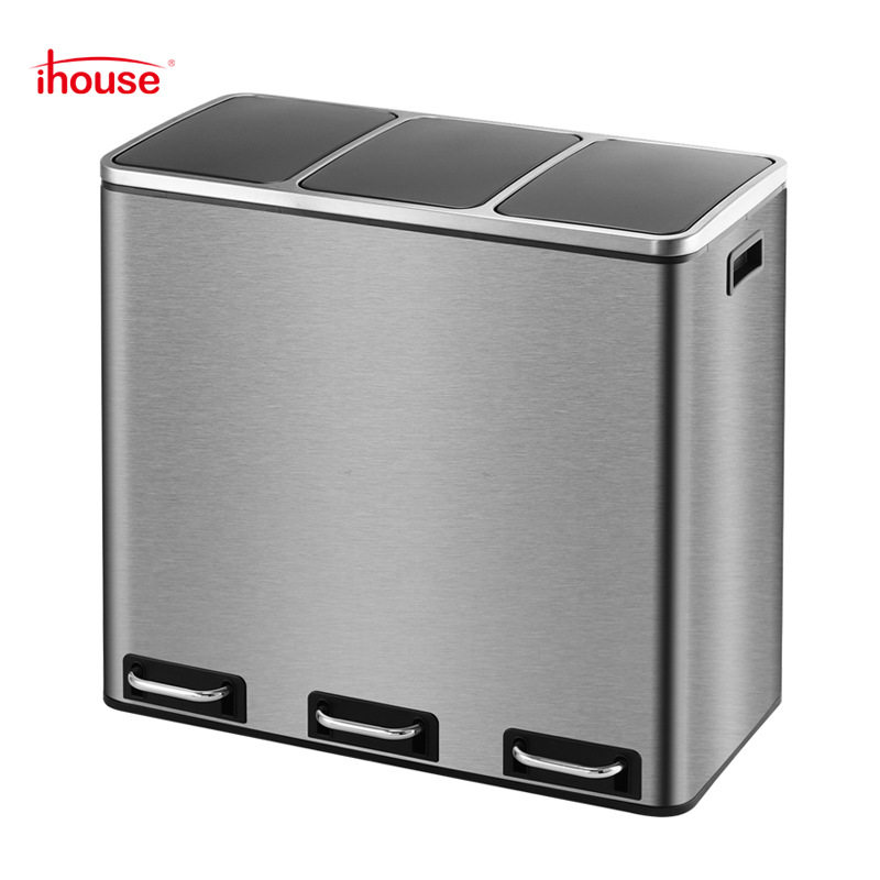 ihouse垃圾桶不锈钢干湿三分类脚踏垃圾桶双桶食堂厨房卫生间现货