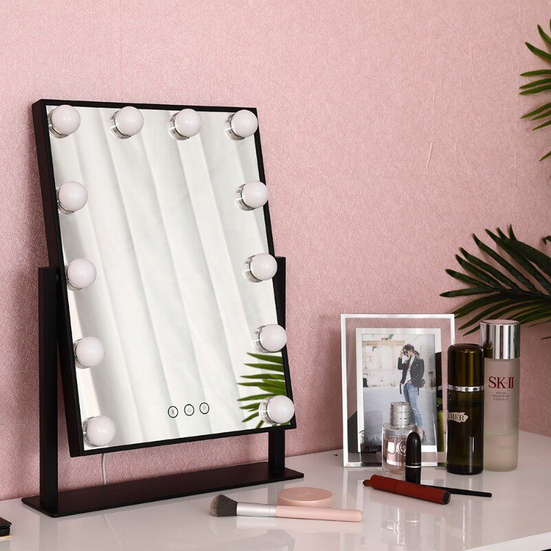 网红镜子化妆镜台式led灯桌面带灯泡大号家用少女宿舍Z补光梳妆镜