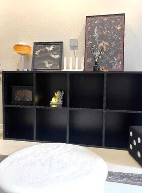 实木书架黑色书柜儿童收纳柜四六八方格子柜置物架储物柜落地矮柜