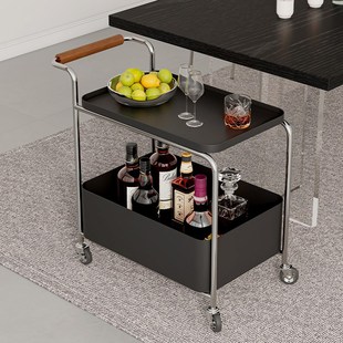 铁艺可移动边几实木收纳中古小推车客厅储M物藤编置物架简约餐车