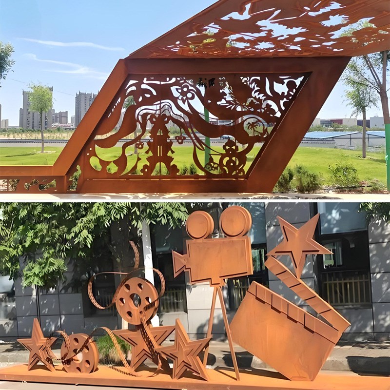 耐候钢板景墙幕墙户外镂空灯箱标识牌锈板景观廊架雕塑发光锈板
