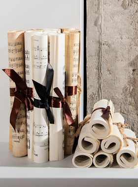 Dnnnbi乐谱书卷丝带麻绳捆书书房样板房橱窗装饰摆件电影拍摄道具