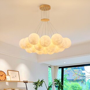 网红月球客厅吊灯泡泡中山灯具现D代简约法式奶油风卧室主灯原木