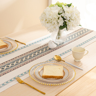 简约现代棉线编织桌旗茶几桌布B茶桌台布餐边柜长条装饰桌巾床旗
