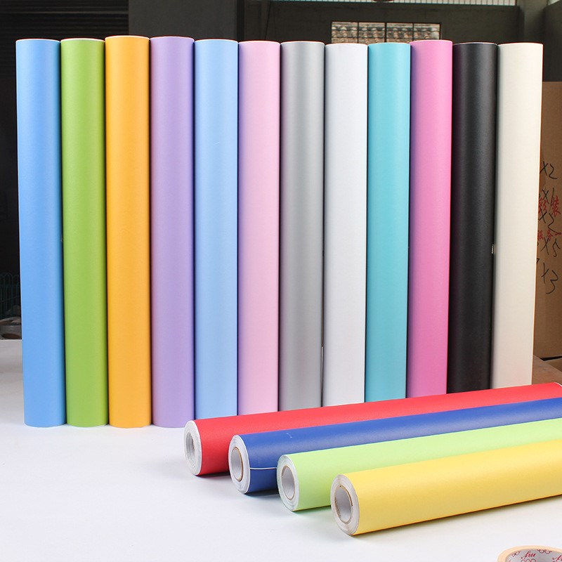 PVC加厚纯色墙纸自粘壁纸防水即时贴家具翻新卧室贴纸122cm*50米