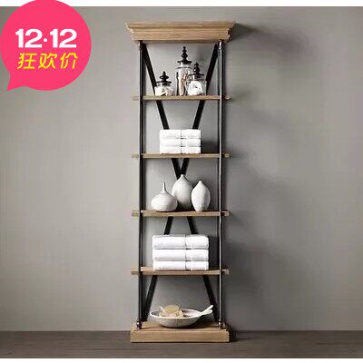 美式乡村铁艺做旧实木置物架5层简易书架展示架收纳.柜现代书柜