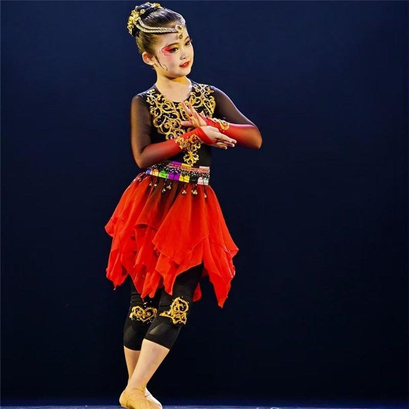 女童民族新疆舞蹈演出服儿童维吾族服装艺考裙小小古丽表演服装