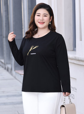 2025新款春装长袖t恤胖妈妈大码女装简约打底衫薄款胖mm时尚上衣