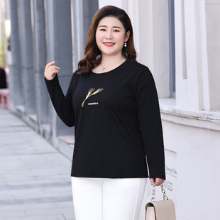 2025新款春装长袖t恤胖妈妈大码女装简约打底衫薄款胖mm时尚上衣