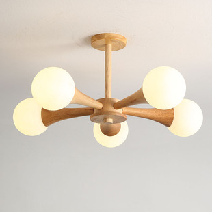 魔豆卧室吊灯现代简约日式 侘寂民宿儿童房灯北欧原木胡桃木餐厅灯
