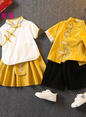 儿童汉服夏秋季男女童棉麻中国风套装薄款唐装宝宝礼服古装演出服